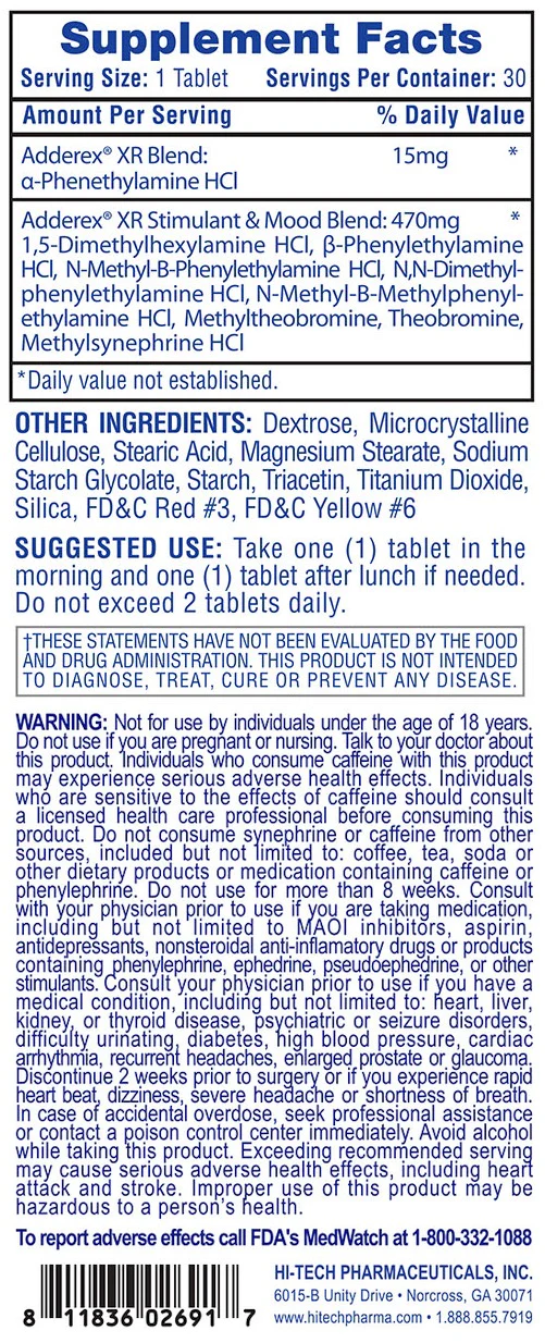 Hi Tech: Adderex XR, 30 Tablets - Image 2