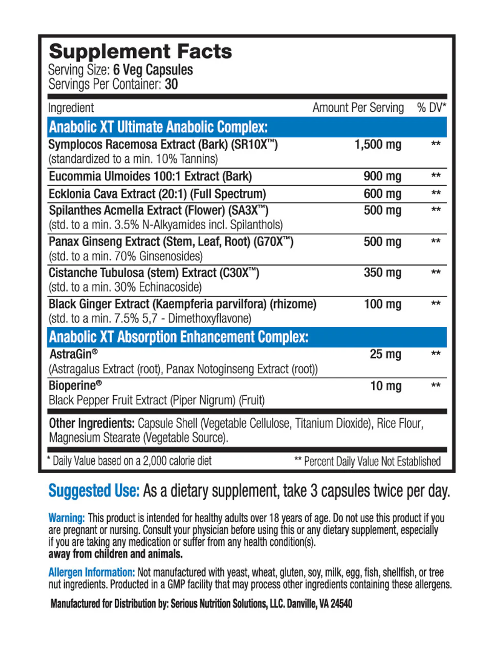 SNS: Anabolic XT, 180 Capsules - Image 2