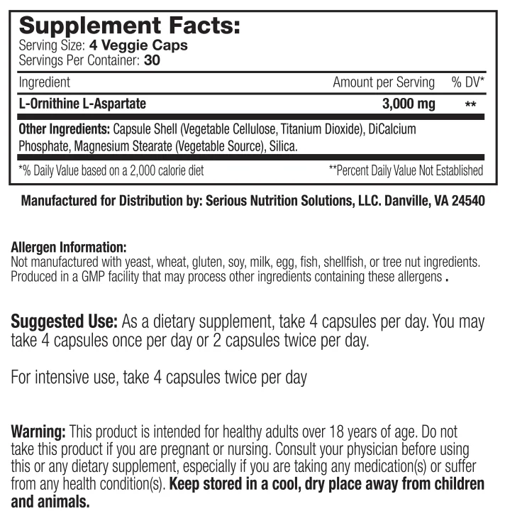SNS: L-Ornithine L-Aspartate, 120 Capsules - Image 2